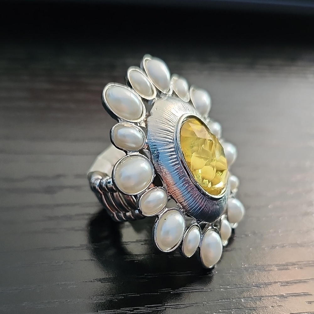 Hudson News Silver and Yellow Statement Cocktail Ring